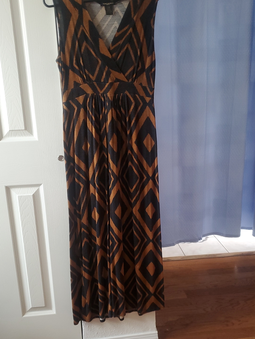 Susan Lawrence Black and Brown Geometric Surplice Maxi Dress